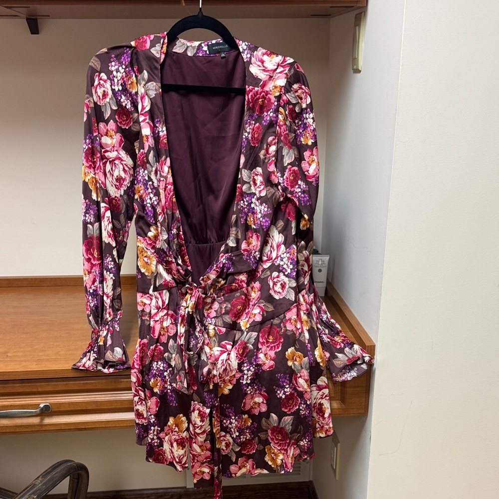 MAJORELLE Floral Mini Dress in Burgundy and Pink